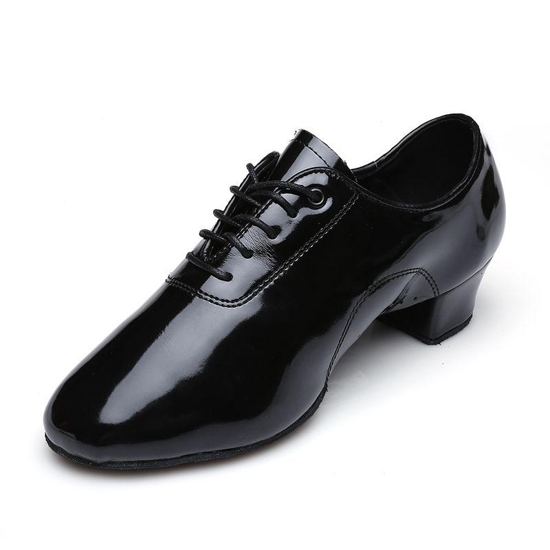 Men Modern Dance Shoes Waltz Dance Shoes Low Heel Square Dance Bright Leather Soft Bottom Fur Sole Boy Sneakers