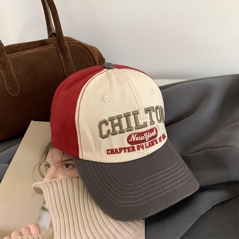 Color matching letter baseball cap women's retro versatile wide brim big face cap big head circumference showing face small hat