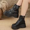 Studded Metal Buckle Wedge Booties Fashion Round Toe Side Zipper Platform Non-Slip Wear-Resistant High Heels