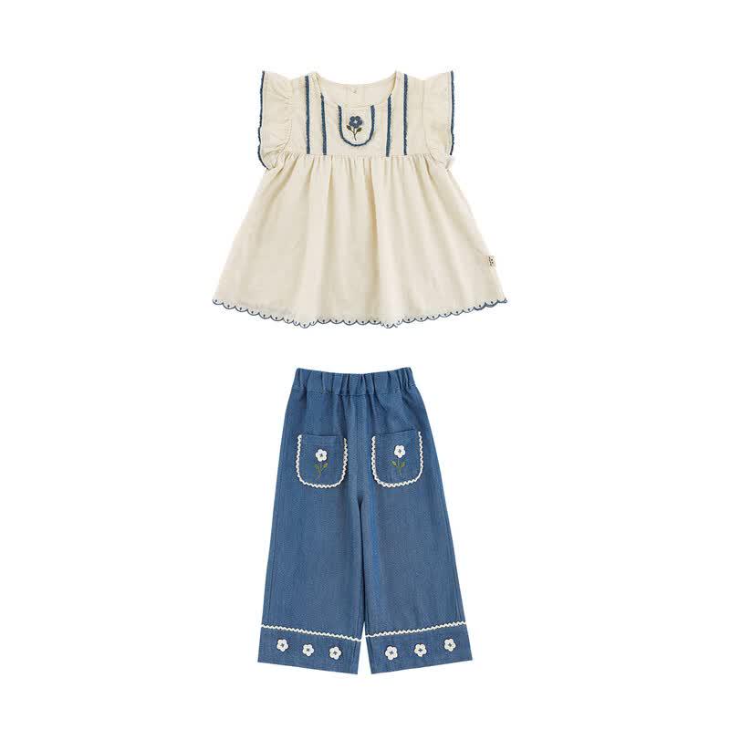 Girls' Summer Babydoll Top & Jeans Set