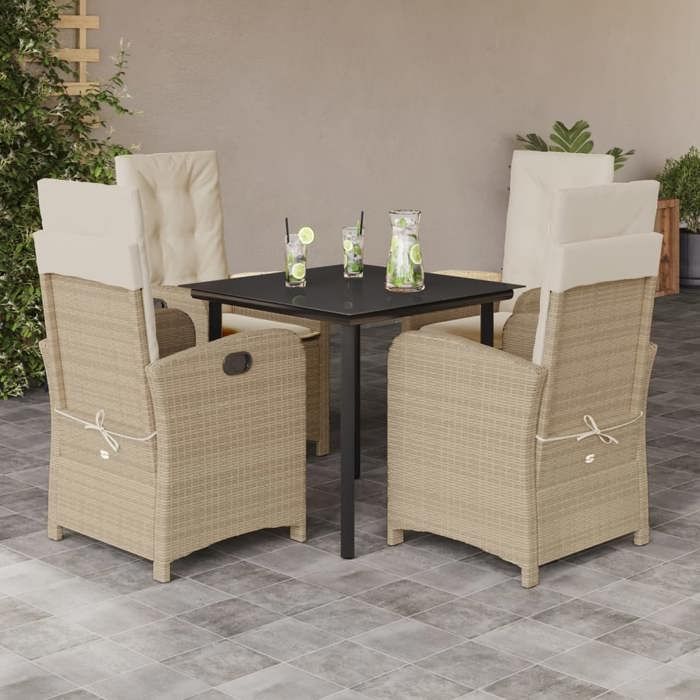 VidaXL Ensemble à Manger de Jardin avec Coussins 5 pcs, Table et Chaises avec Dossier Réglable, Meubles d'Extérieur Patio 3212381