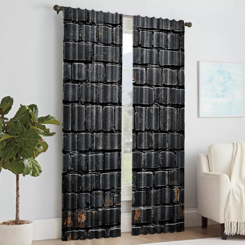 Set Of 2 Versatile Polyester Transparent Curtains Home Decoration Black Brick Use Bedrooms Living Rooms Curtain Ideal For Room