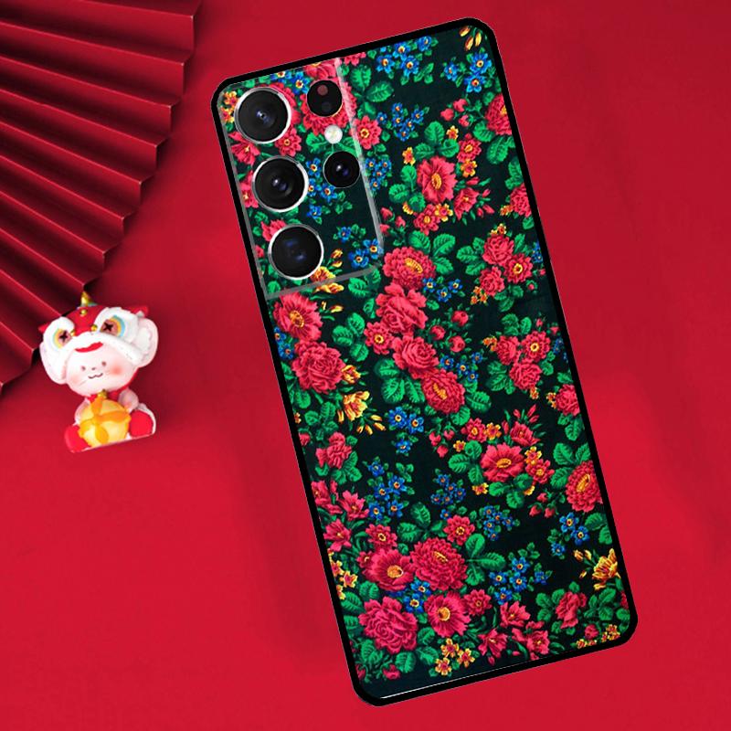 Russian Scarf Floral Case For Samsung Galaxy S25 S26 Ultra S21 S22 S20 S23 S24 Ultra Plus S10 S25 FE Cover Funda