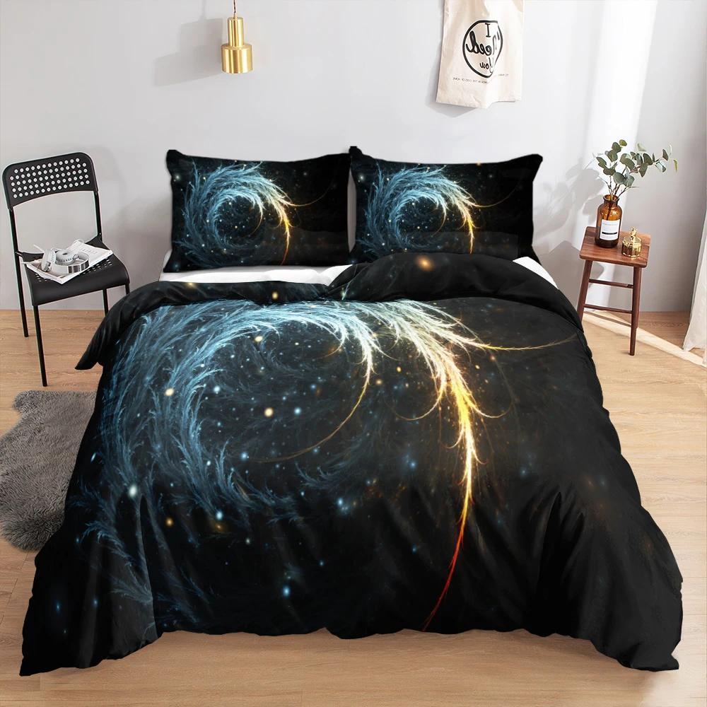 3D Feather King Queen Duvet Cover Blue Bohemian Bird Feather Full Twin Bedding Set Peacock Feather 2/3pcs Polyester Quilt Cover