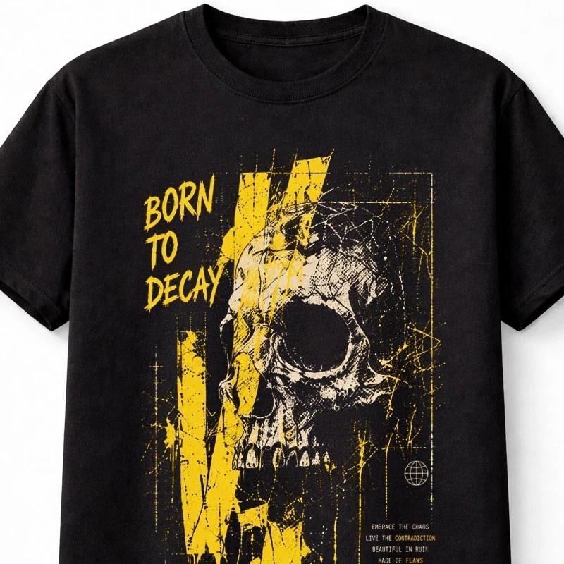 Born To Decay Skull Gothic Grunge Distressed Graphic Unisex TShirt S