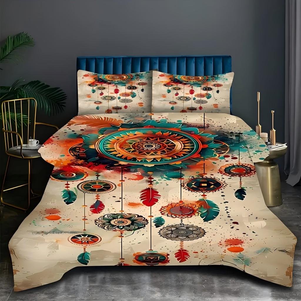 Comforter Feather Dream Catcher 3D Printed Bohemian Style Color Art Bedding Set Soft Home Polyester