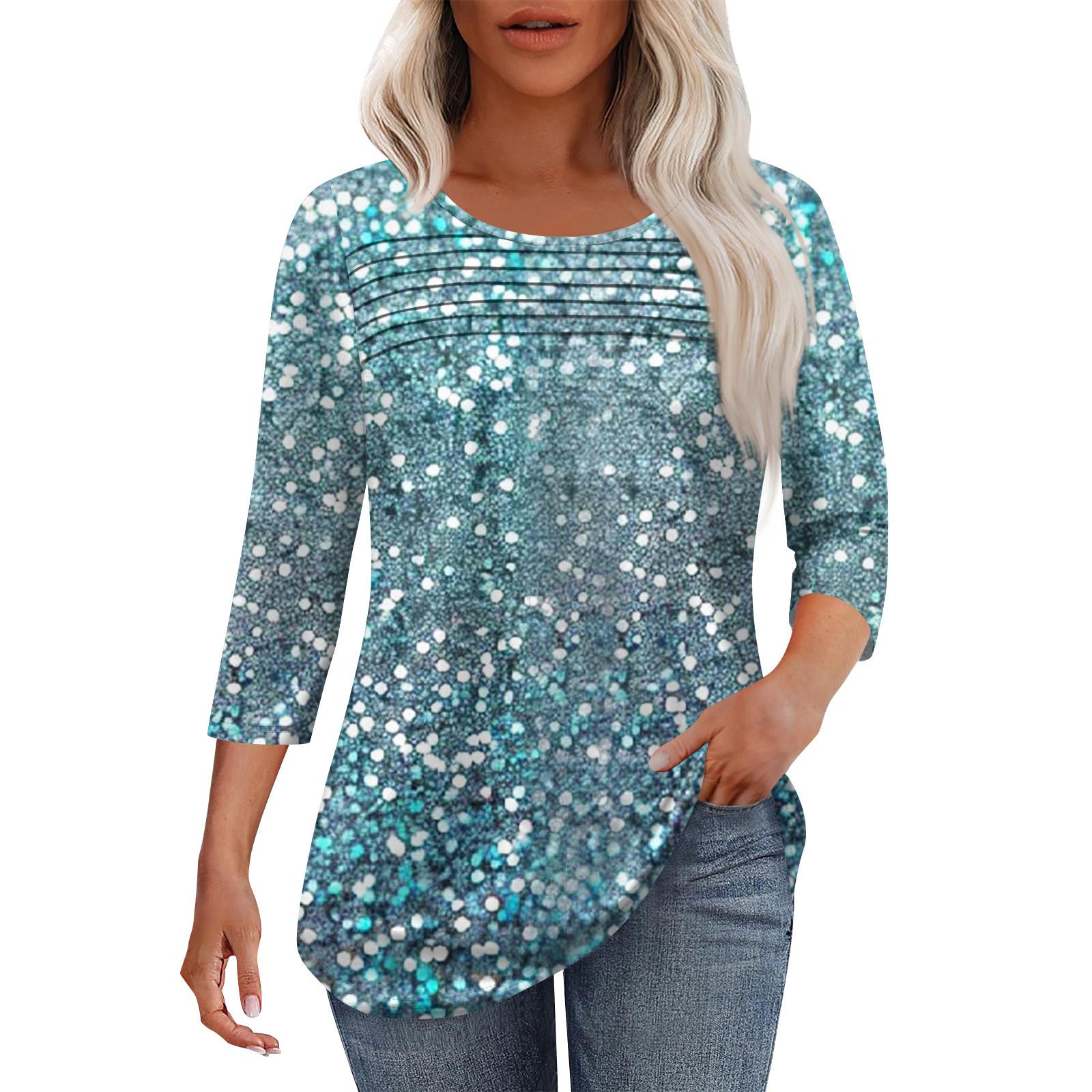 

Жіноча модна плісирована верхня частина з рукавами 3/4 і круглим вирізом XXXL ціан