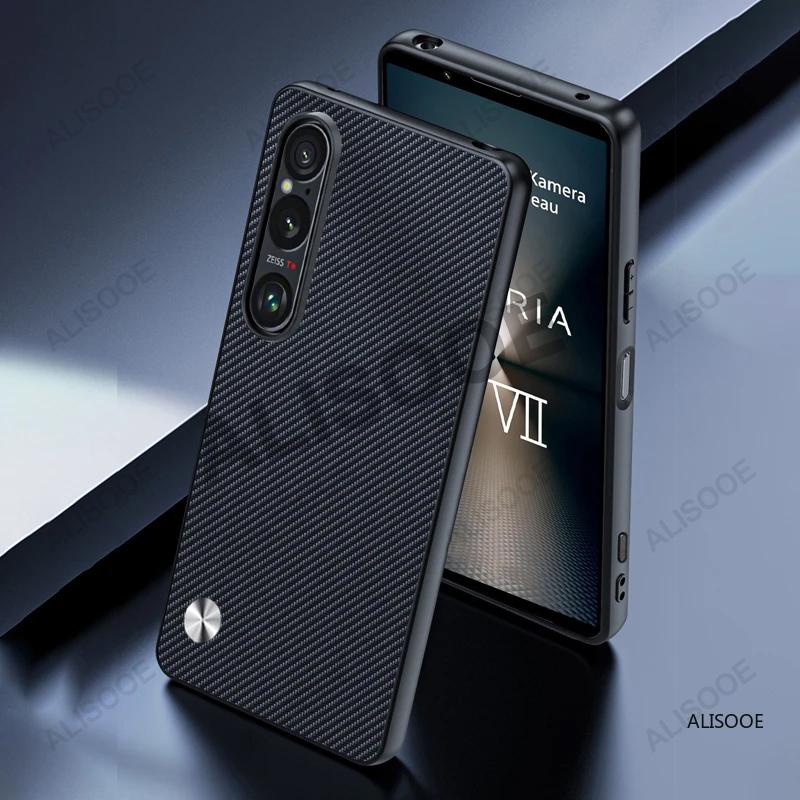 Für Sony Xperia 1 VII Hülle Luxus Fasertextur PU-Leder Schutz Kunststoff Hartschale für Sony Xperia1 VII Capa Fundas