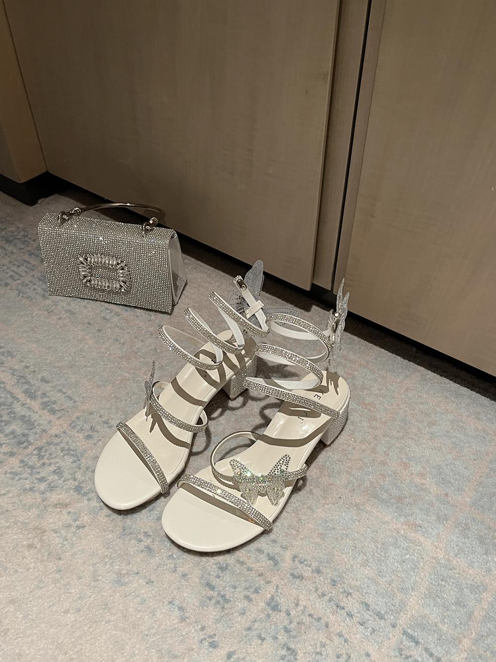 

модные сандалии-слайды со стразами для женщин, модные вечерние туфли-лодочки на толстом среднем каблуке, элегантные сандалии для платья с дизайном бабочки, модные сандалии с перекрестными ремешками 7.5 белый