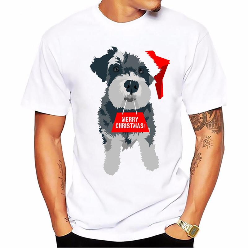 Vintage Schnauzer Animal Print Tshirt Homme Summer White Short Sleeve TShirt Funny T Shirts Dog Lover Gift Tee Summer Tops