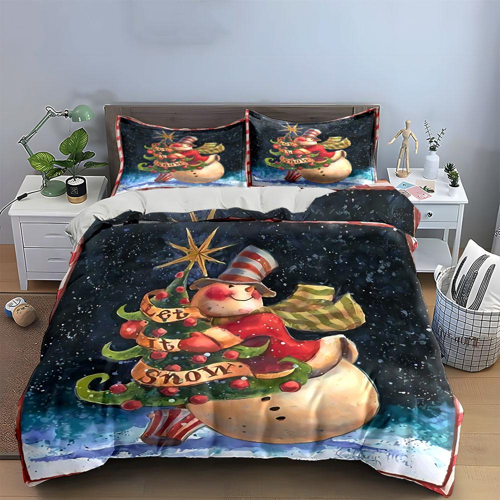 Let It Snow Snowman Painting Bedding Duvet Cover Set Duvet Cover Pillowcases  (1*Duvet Cover 2*Pillowcases, without duvet insert)