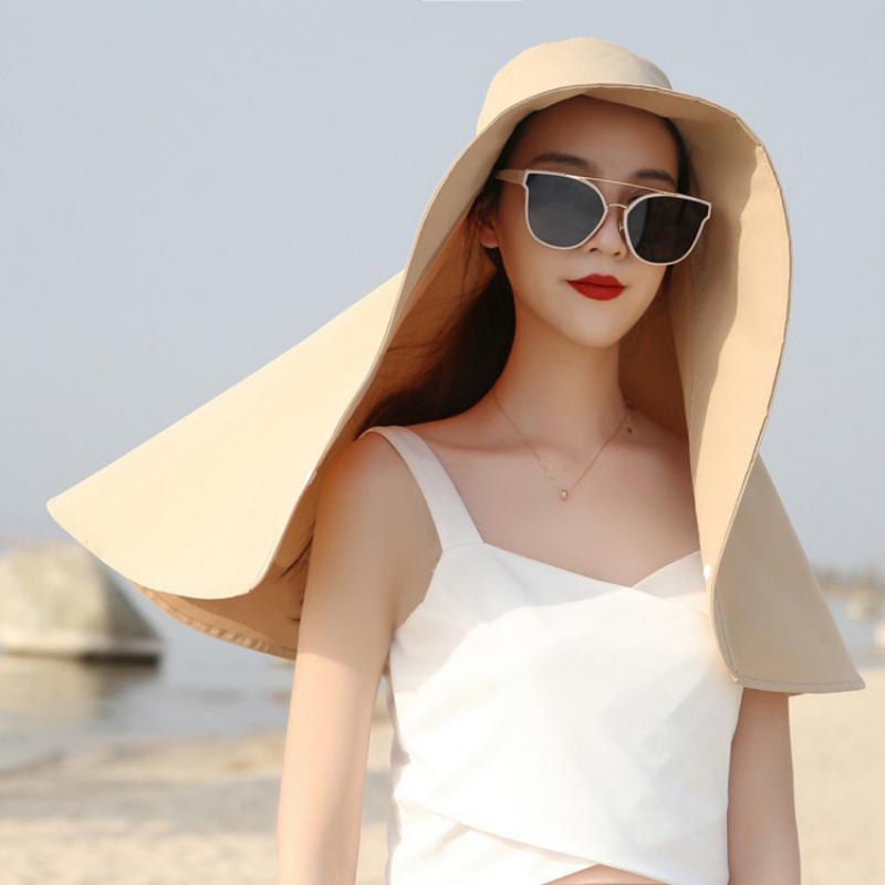 Women Large Brim Sun Hat New Bucket Cap with Neck Flap Full Protection Anti-UV Washable Beach Hats Ladies Panama Hat