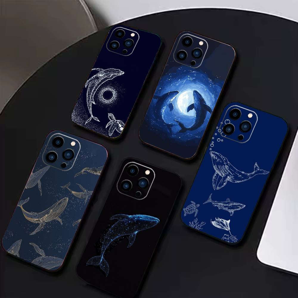 Whale Fall Phone Case For iPhone17,16,15,14,13,12 Plus,Max Soft Silicone Black Cover