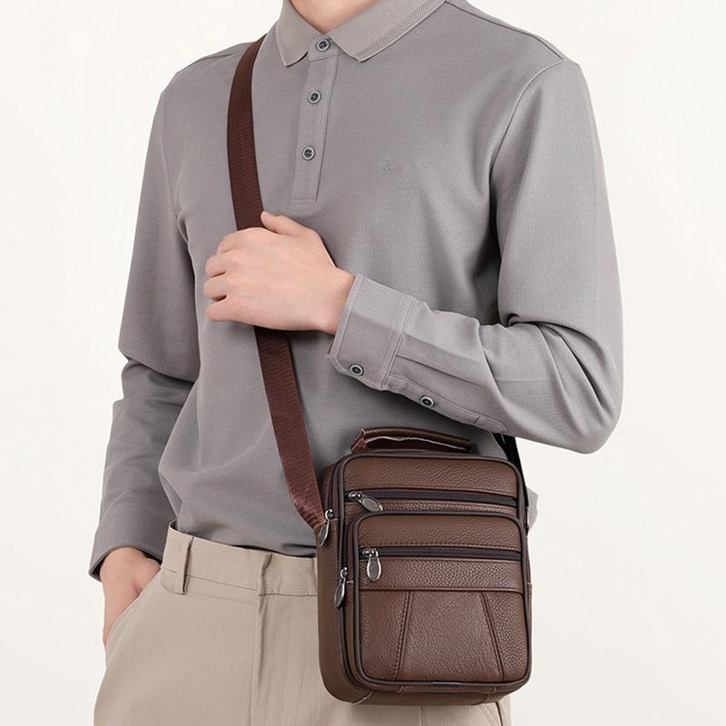 Genți de umăr tip poștaș din piele naturală pentru bărbați, genți mici cu buzunar pentru telefon, genți business crossbody din piele de vacă, cadou pentru bărbați