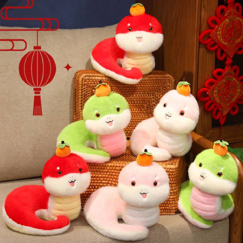 Year Of The Snake Mascot With Persimmon Plush Toy Cartoon Doll Gift Decoration