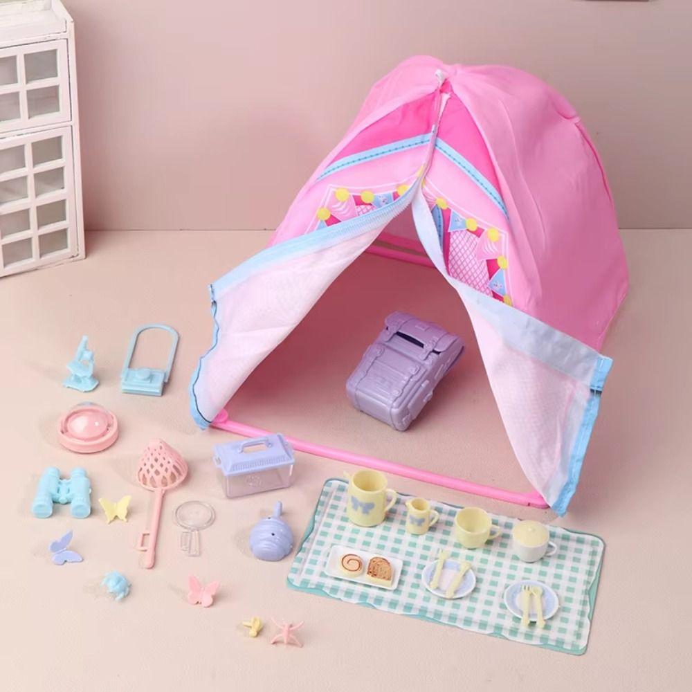 Simulated Doll Camping Kit Outdoor Picnic Doll Mini Tent Dollhouse Tent 1/12 Scale