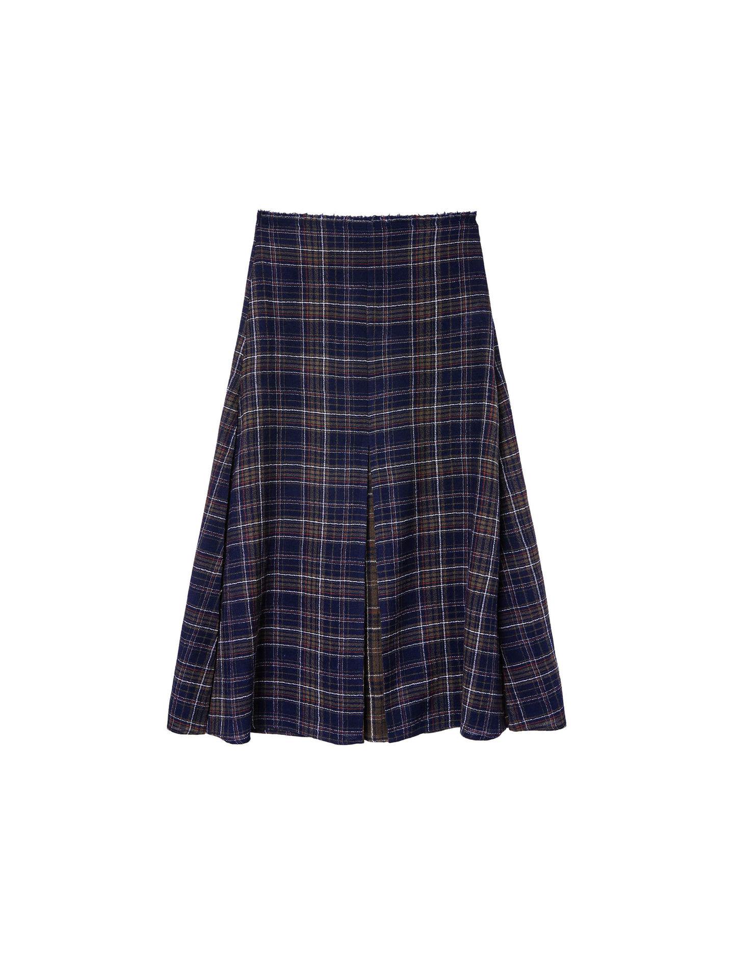 

Viaplan Korean Autumn/Winter Elegant Retro Plaid Wool A-line Skirt S