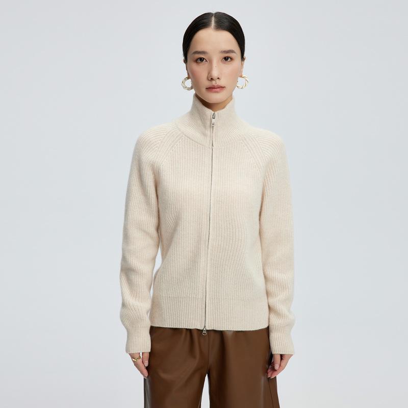 Women's Cashmere Zipper Cardigan - Long Sleeve, Short Jacket, Lapel Sweater, Loose Raglan Sleeve, Casual Thick Outerwear