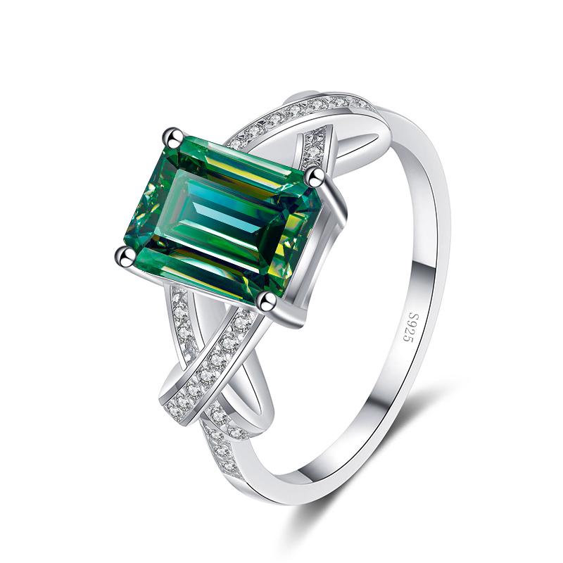 Bague Ringen Radiant Cut 3ct Moissanite Diamond Ring For Women Sparkly Halo Wedding Promise Band Platinum Plated 925 Silver