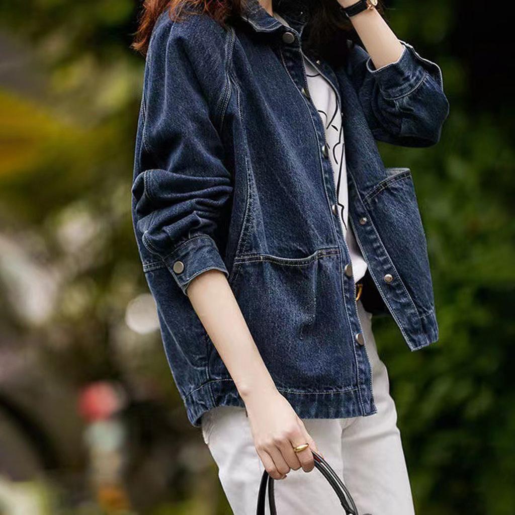 Купить Женская повседневная однотонная укороченная джинсовая куртка с ...