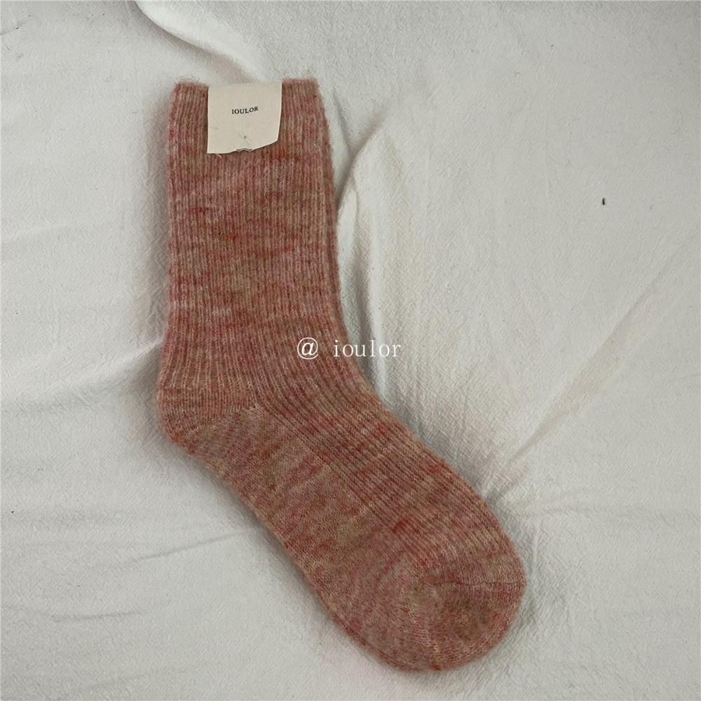 Solid Color Thick Wool Socks Double Needle Crew Socks Warm Merino Wool Socks  For Women
