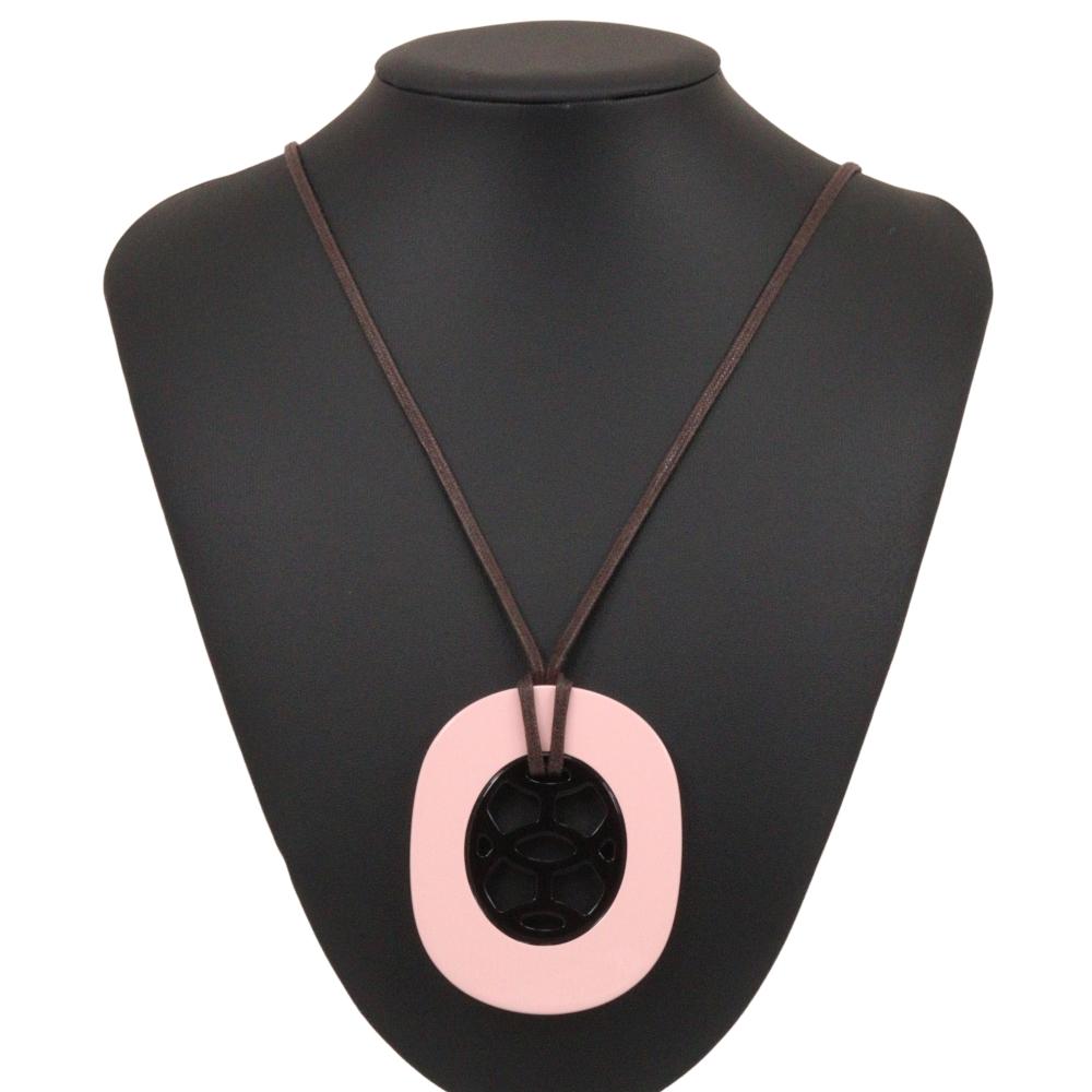 Hermes Lift GM Necklace Pink/Brown Buffalo Horn 16g Women Used