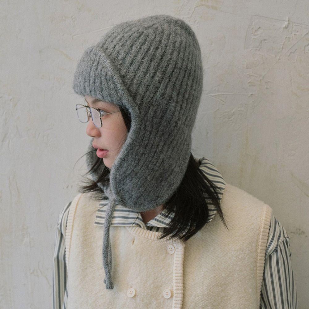 Earmuff Winter Knitted Cap Warm Wool Blend Hat Fashion Pilot Hat  Unisex