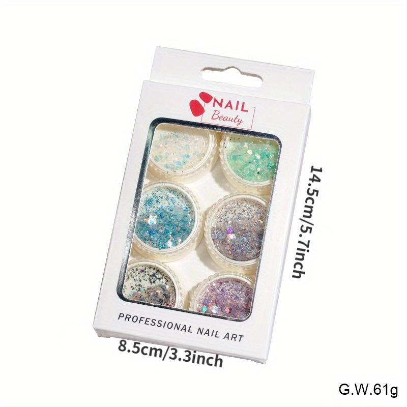 6 коробок/компл. разноцветные 3D ультратонкие блестки для ногтей — фото 4