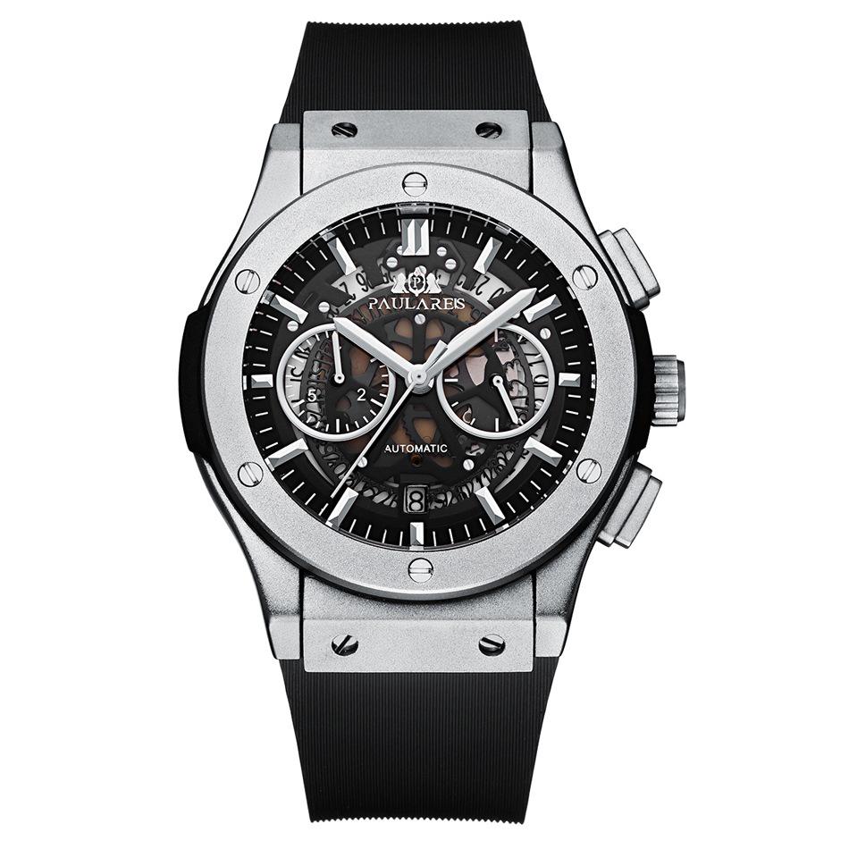 Paulareis Rubber Strap Multifunctional Running Seconds Chronograph Rose Gold Quartz Men's Watch