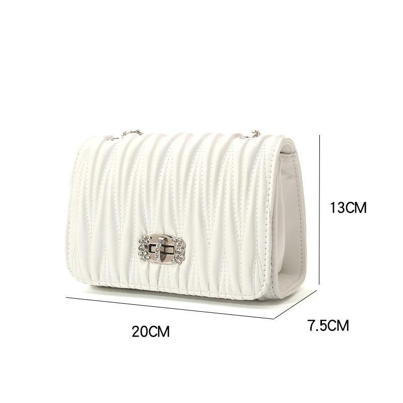 New Fashionable Versatile Pleated Chain Rhinestone Small Square Bag Women's Commuter Shoulder Messenger Bag