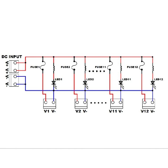 12 Position DIN Rail Mount DC Power Fuse Distribution Strip Module Terminal Block