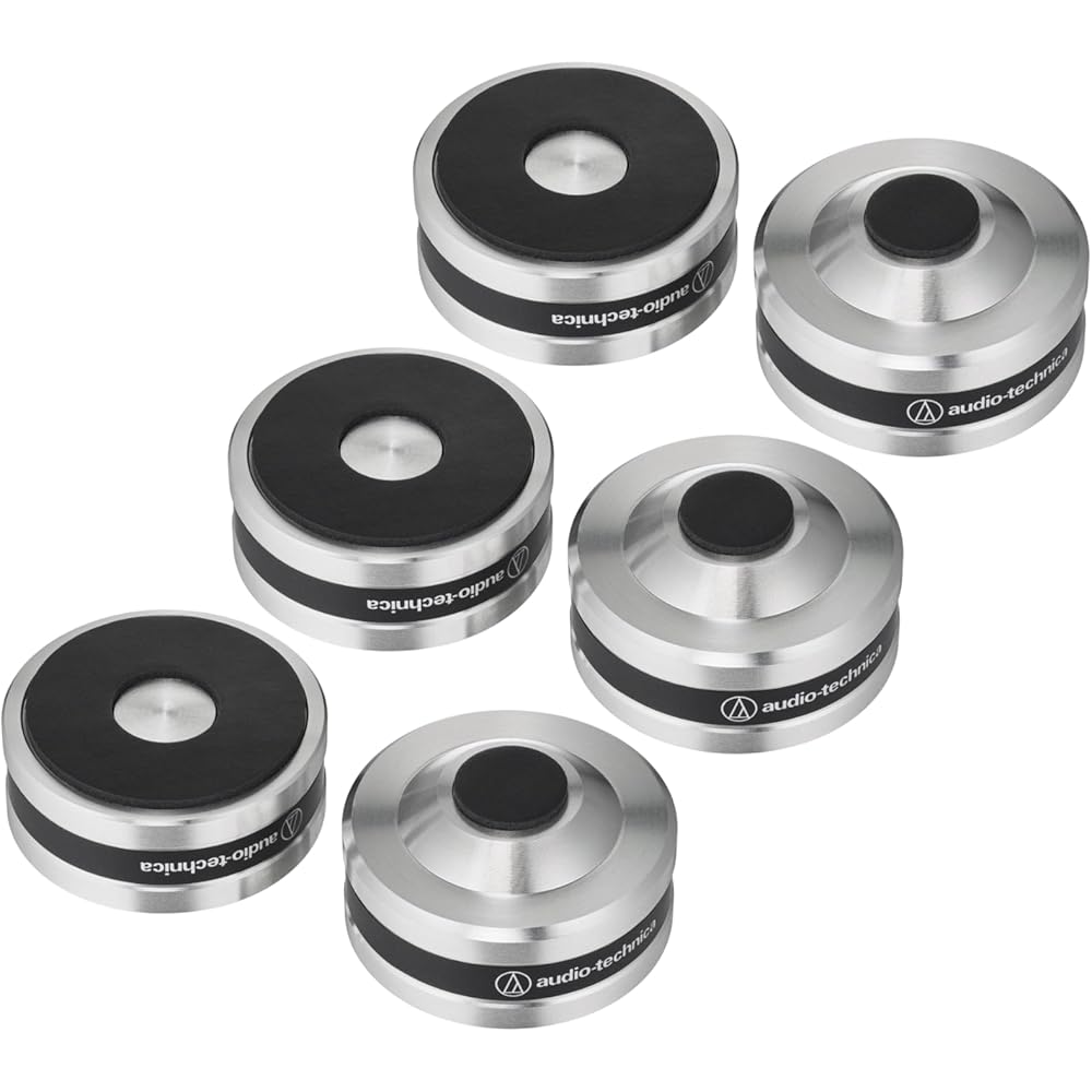 Audio-Technica AT6099a Record Player Insulators/Speaker Spikes, Machined Stainless Steel, High-Density Urethane, SlimeFlex, Set of 6, Silver
