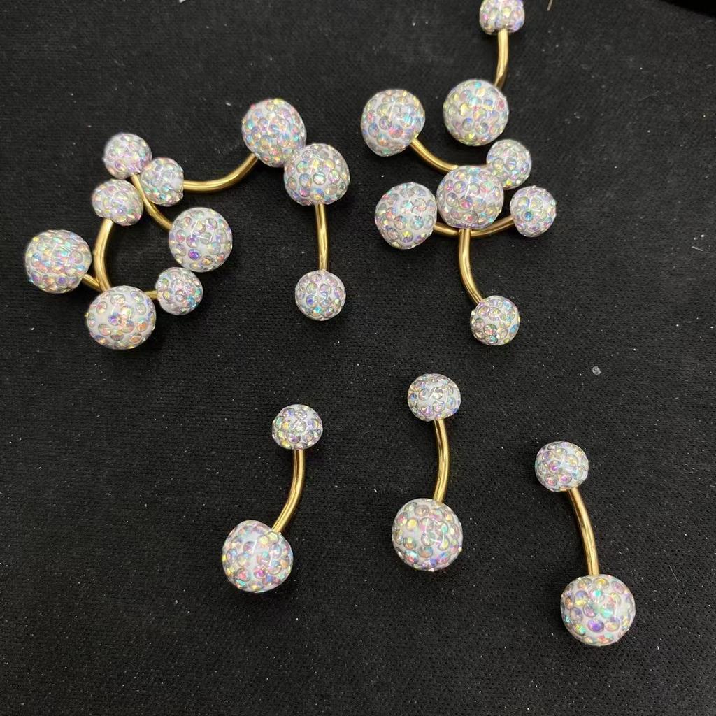 Set of 8 Film-Wrapped Polymer Clay Ball Belly Button Rings - Navel Jewelry Body Piercing