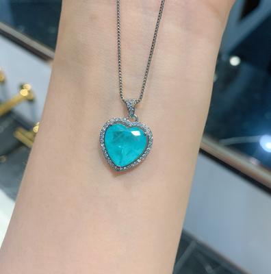 Joyería Tesoro de Colores Set de Collares Retro Con Imitación Paraíba Huevo Corazón 12 * 12 Collar Colgante Femenino
