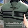 ROMON Men's Lyocell Silk Blend Striped Polo Shirt
