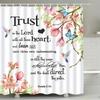 Inspirational Quote Shower Curtain With Hooks - Waterproof Polyester, Floral & Butterfly Design, Pink Flowers & Green Leaves