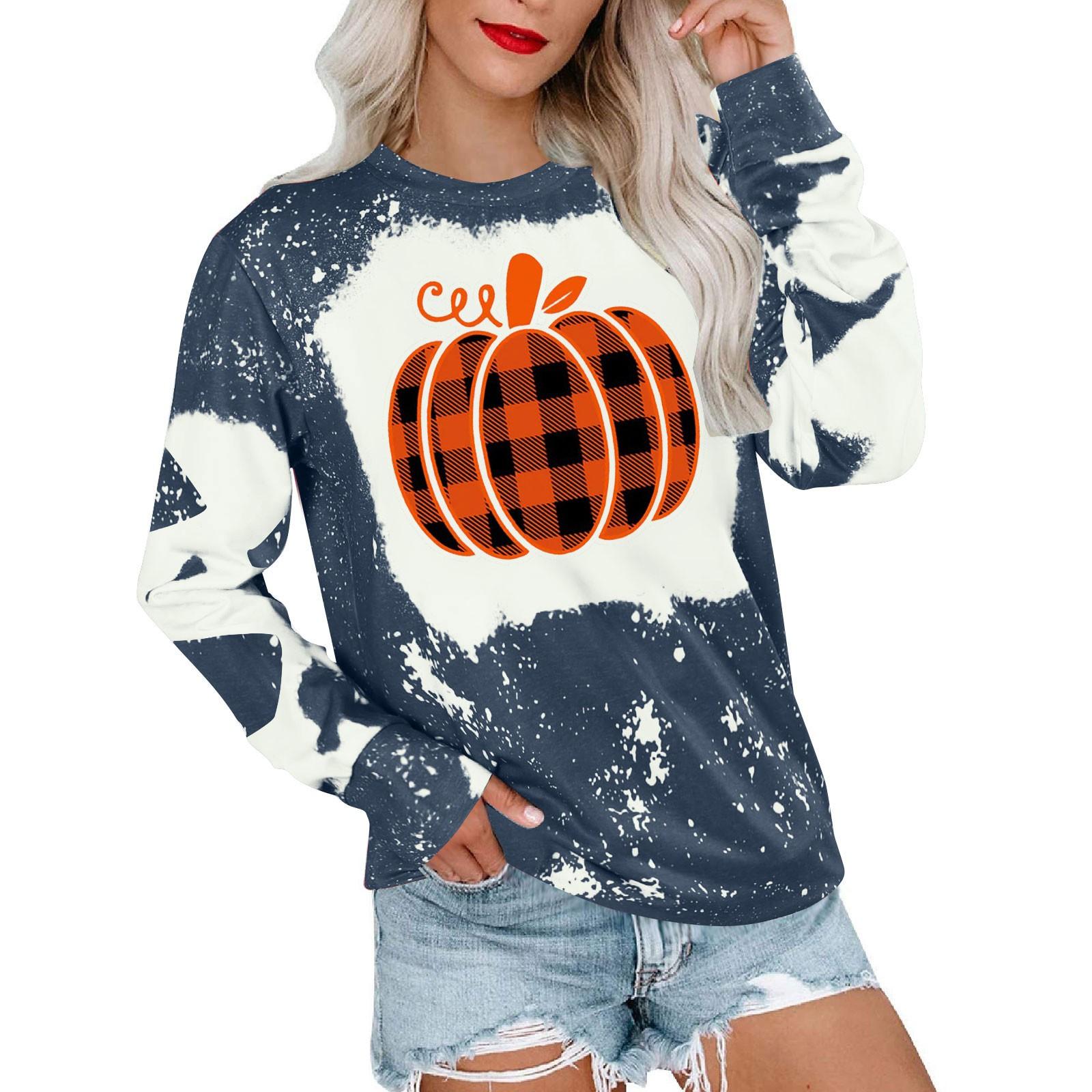 

(SU)Женский модный повседневный топ с длинным рукавом и принтом на Хэллоуин, топ со снежинкой и круглым вырезом