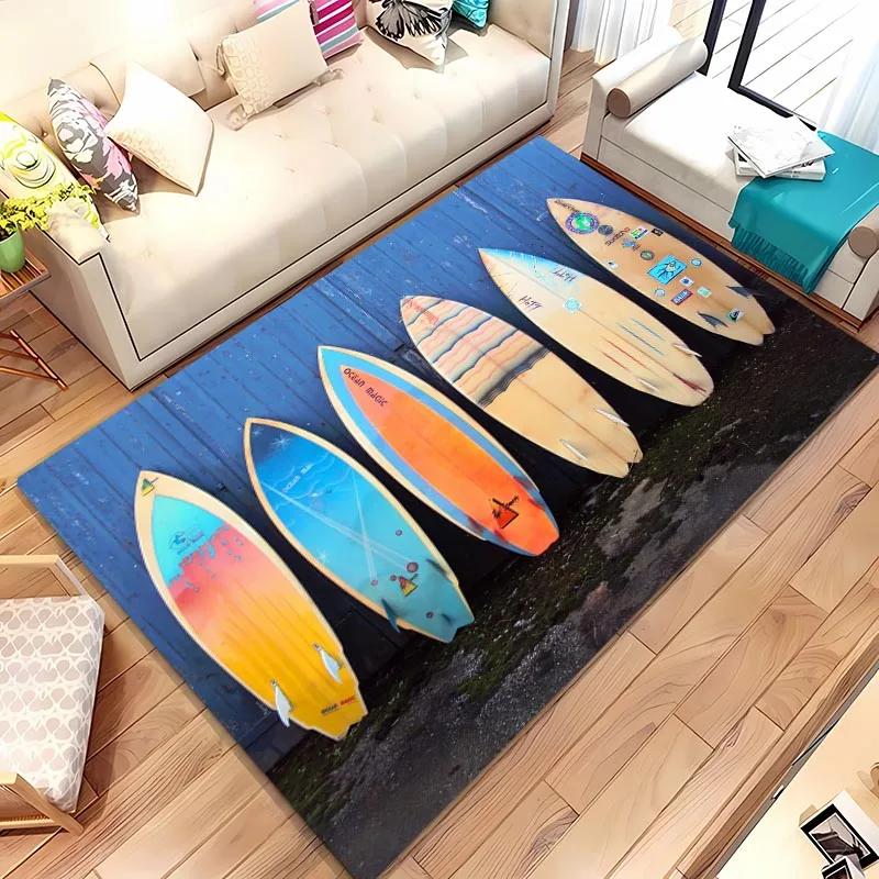 Surfboard Theme 3D Printing Large Area Carpet for Home Living Room Childrens Bedroom Mat Sofa Doormat  Floor Rug Anti-slip Decor