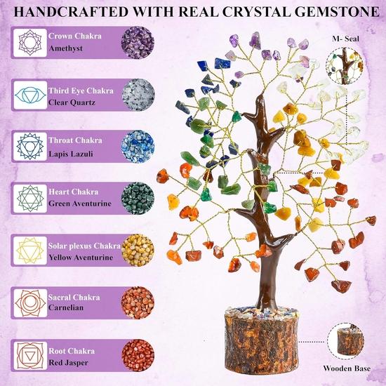 Crocon Seven Chakra Gemstone Tree Feng Shui Figurine Money Bonsai Good Luck Reiki Healing Crystals Wealth Room Table Décor
