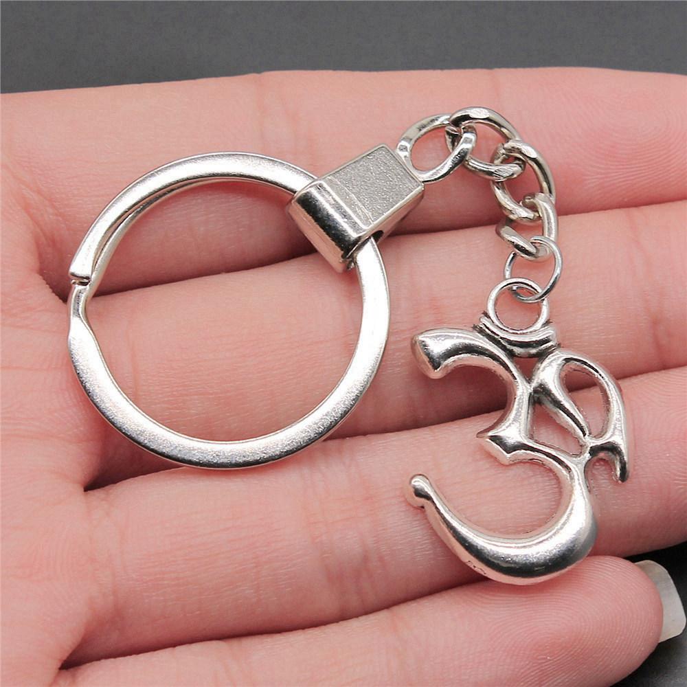 Encouragement Letter Om Yoga Tags Pendant Antique Bronze Metal Keychain with 30mm Ring for Family