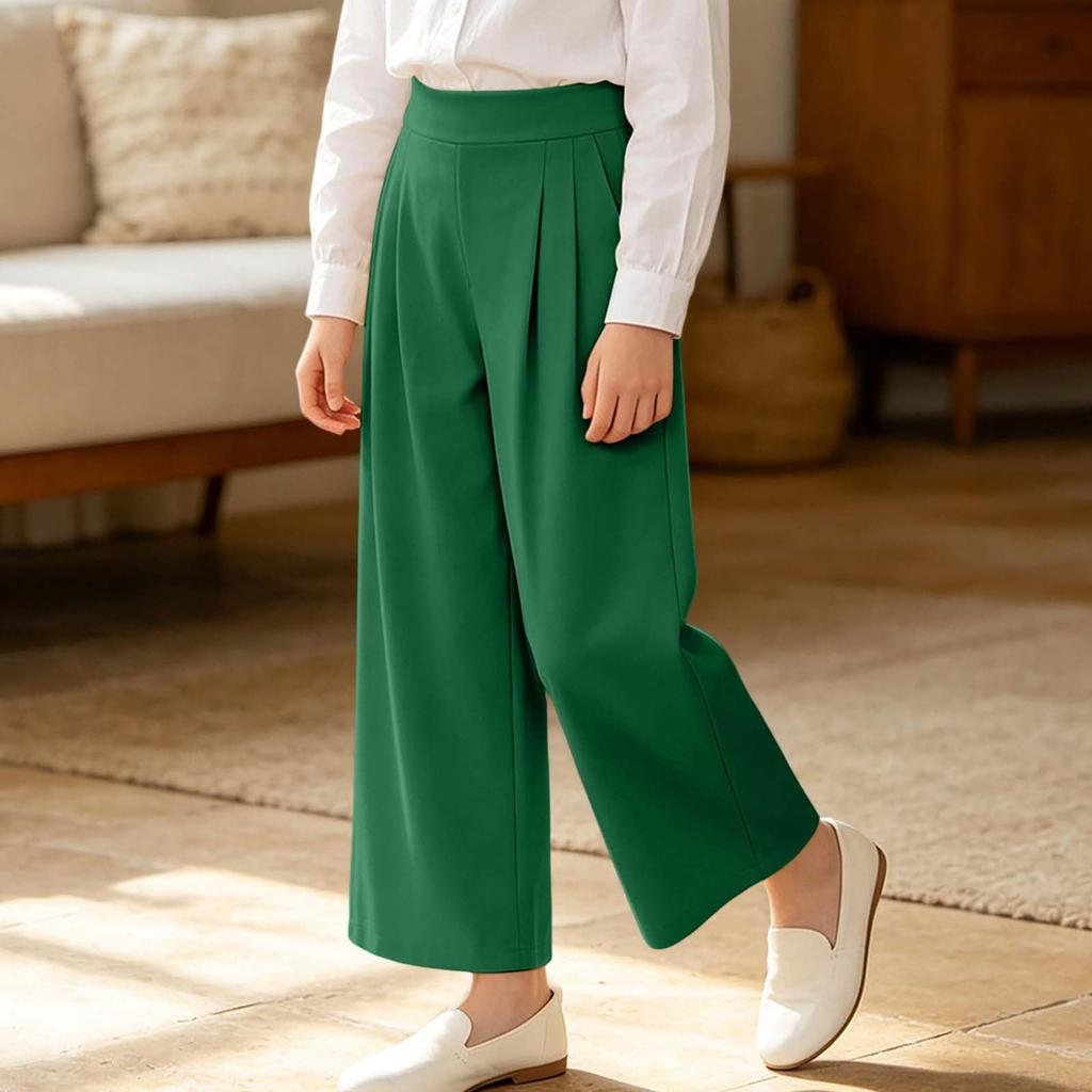 Girls Elastic Waist Wide Leg Pants Casual Loose Fit Trousers Comfortable Soft Fabric Suitable for Everyday Wear and Outdoor Activities