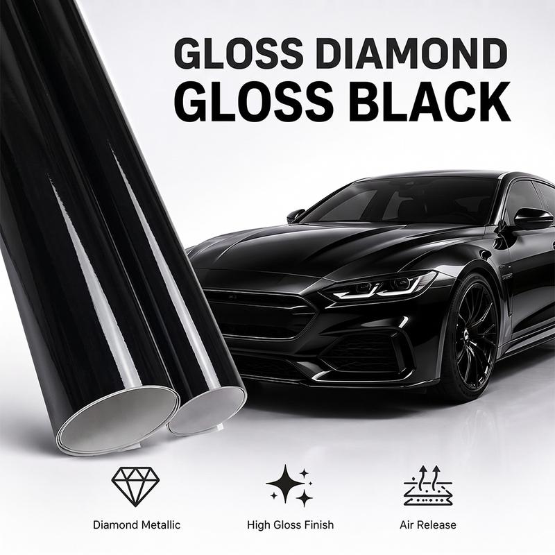 Glossy Black Car Wrapping Vinyl Wrap Film Sticker Roll Bubble Free Air Release Vehicle Motocycle Decal Auto Tuning Accessories