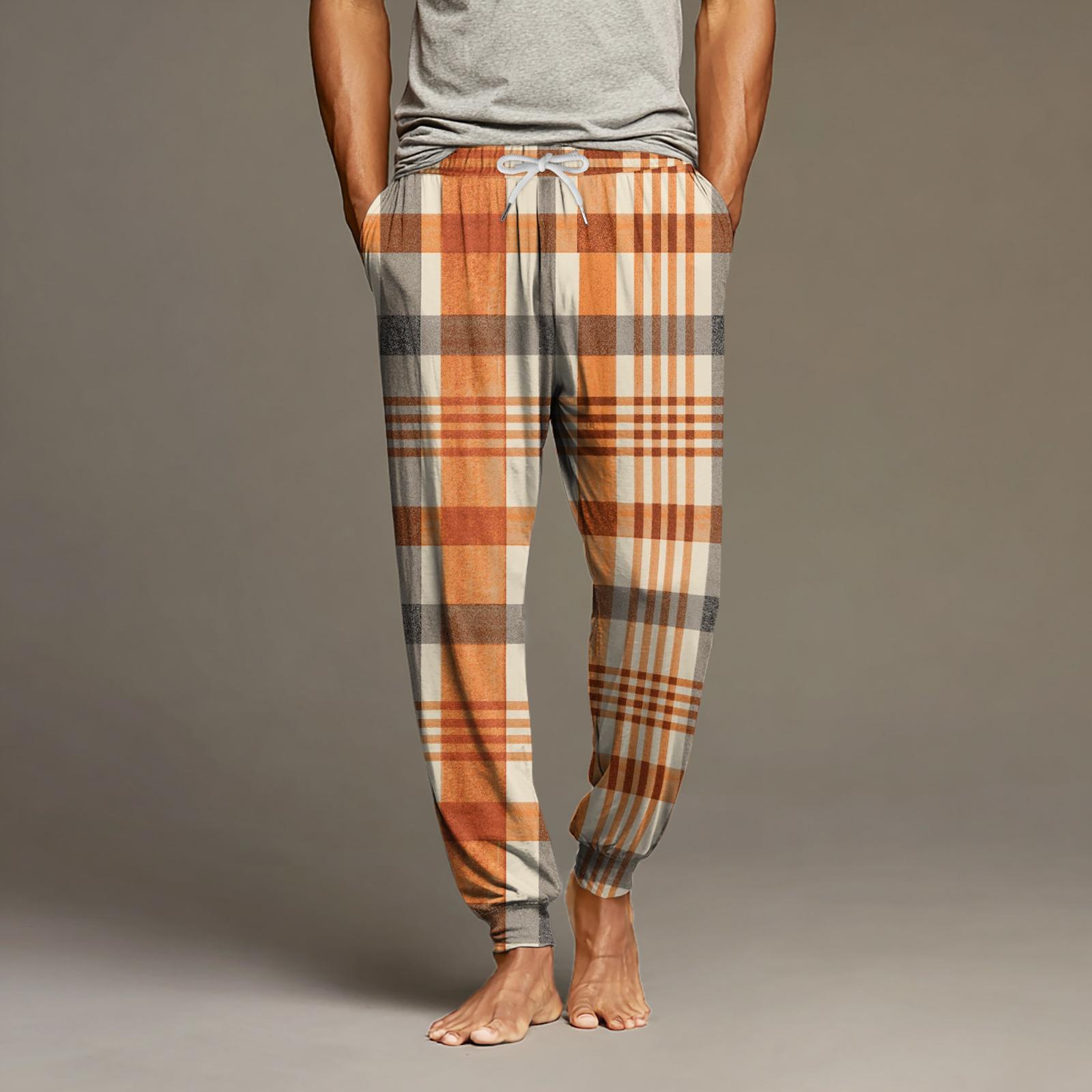 

Мужские повседневные брюки с карманами на кулиске и манжетами, домашние брюки для сна XXL оранжевый