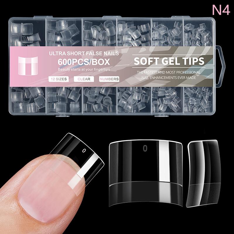 600Pcs Full Cover Press On Nail Tips Stiletto Almond Square Coffin French False Fake Soak Off Gel Nail Extension Tips Capsule