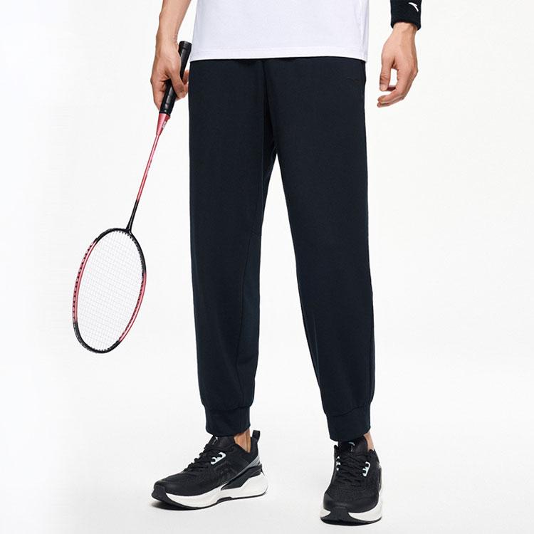 Anta Training Series Solid Color Comfortable Breathable Tapered Knit Sports Pants Men Bottoms Black 152427324-1