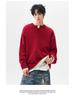 Jian Heng Red Henley Collar Men's Knit Sweater - Loose & Cozy for Autumn/Winter Christmas & New Year