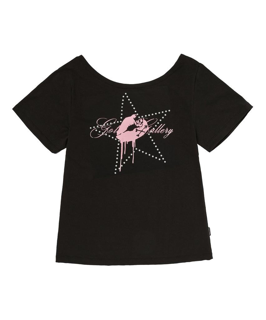 Garter Gallery Kiss Star Off Shoulder T-Shirts_Black