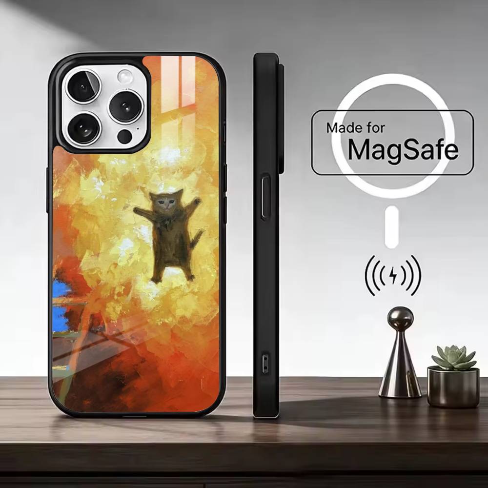Cat Memes F-Funny Cute Phone Case For iPhone17,16,15,14,13,12,11 Plus,Pro Magnetic For Magsafe Wireless Charging