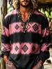 European and American Men's Bohemian Resort-style V-neck Long-sleeved Shirts. the Geometric Print Design Is Trendy and Novel.