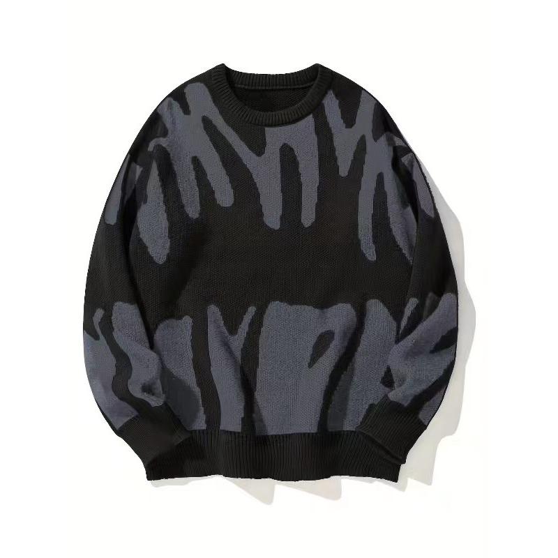 Men's Streetwear Style Contrast Color Block Knitwear Long Sleeve Casual